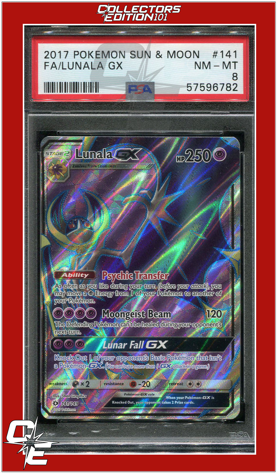 Sun & Moon 141 Full Art Lunala GX PSA 8