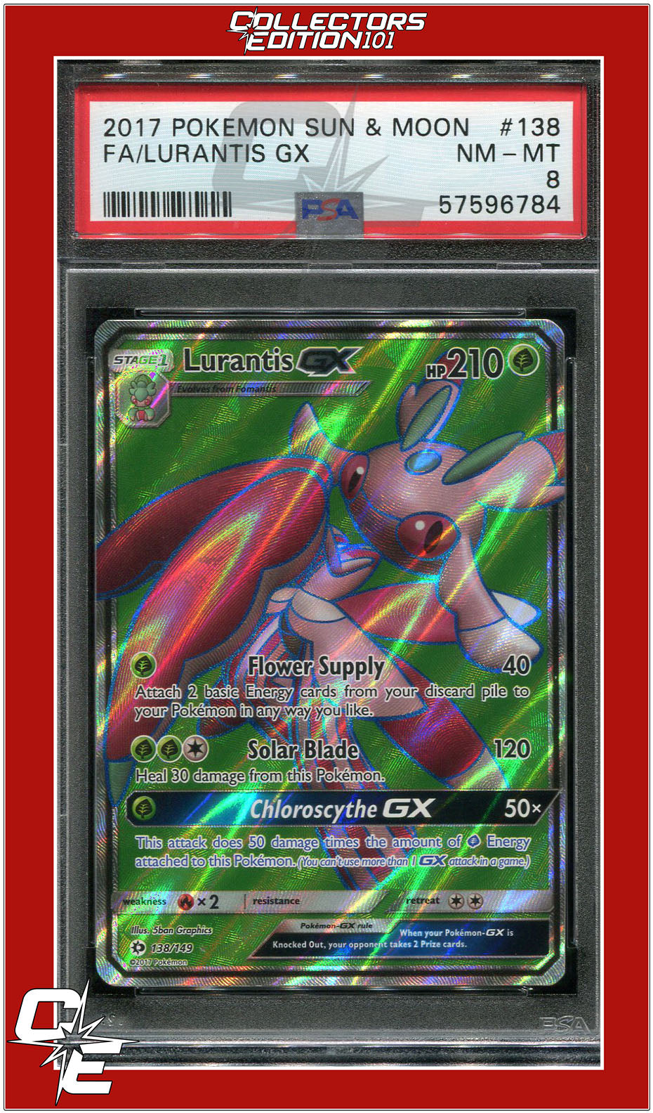 Sun & Moon 138 Full Art Lurantis GX PSA 8 | Collectors Edition 101