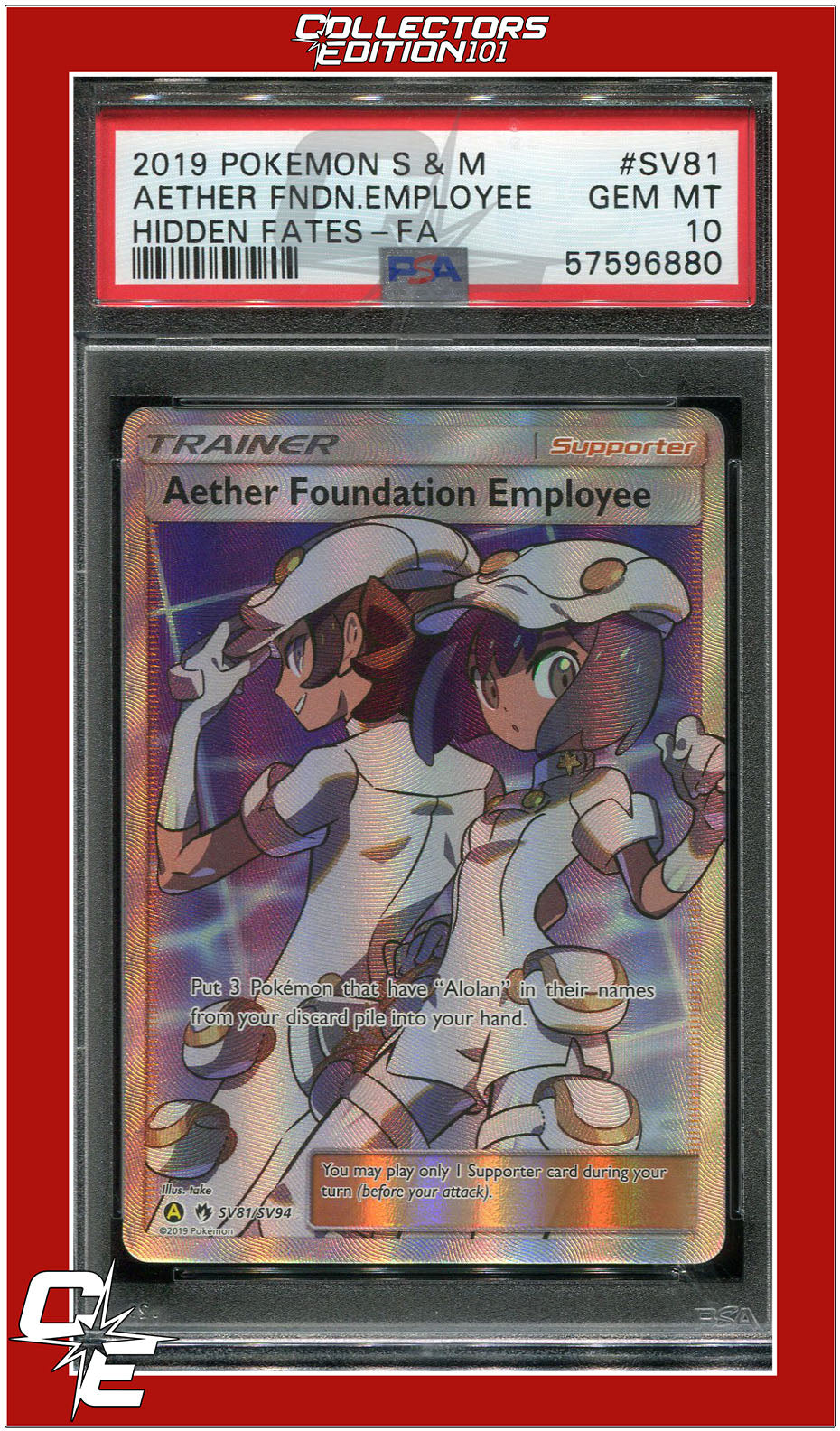 Hidden Fates SV81 Full Art Aether Foundation Employee PSA 10