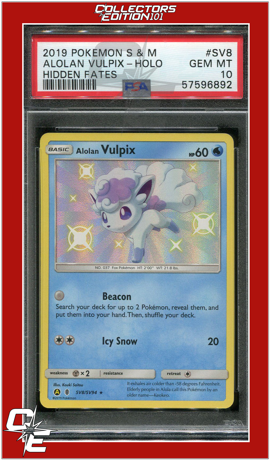 Hidden Fates SV8 Alolan Vulpix Holo PSA 10