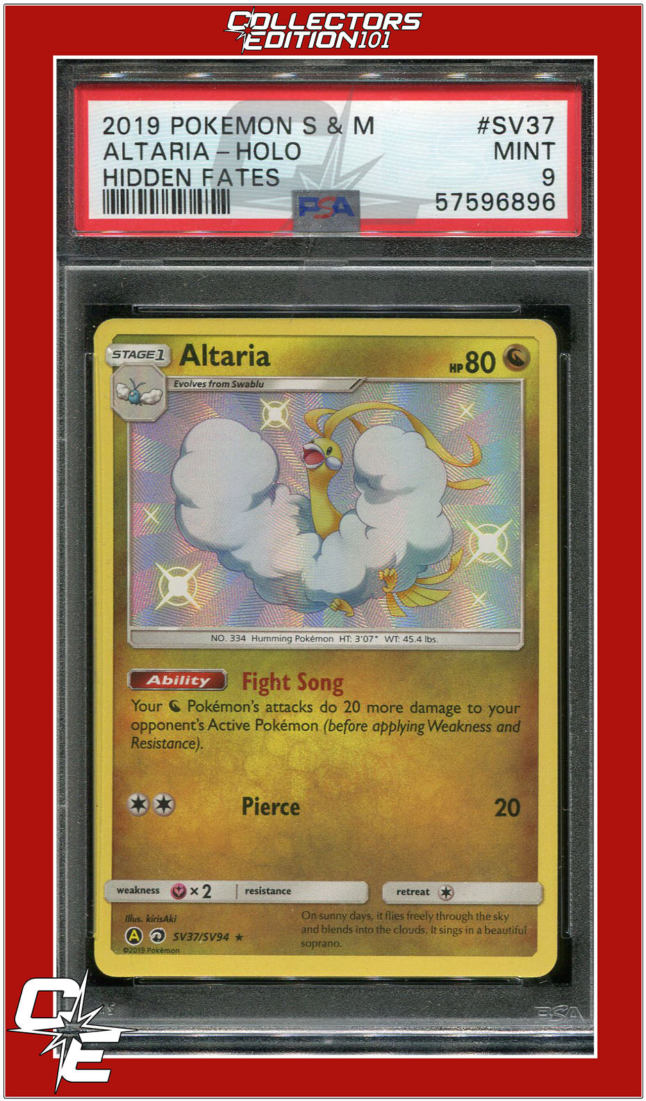 Hidden Fates SV37 Altaria Holo PSA 9