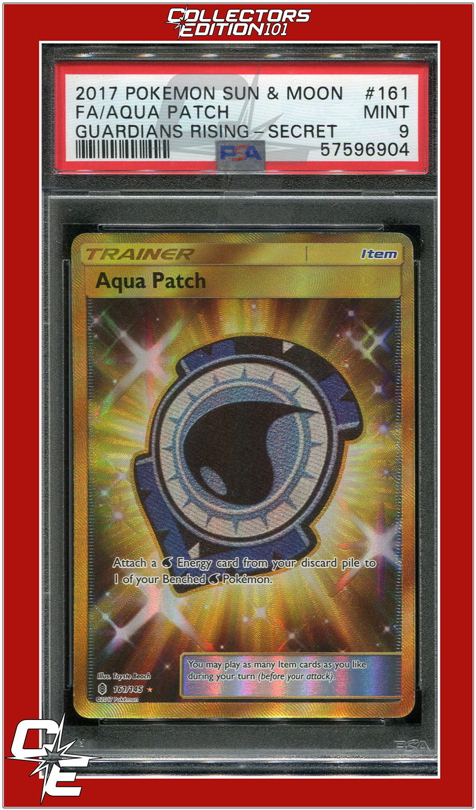 Guardians Rising 161 Full Art Aqua Patch Secret PSA 9