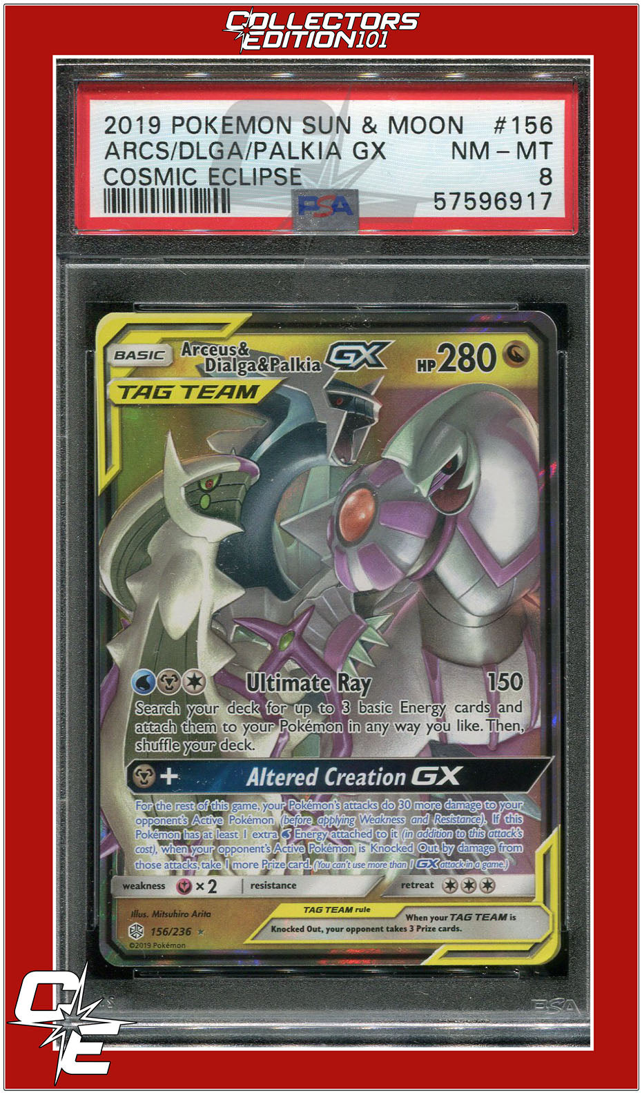 Cosmic Eclipse 156 Arceus & Dialga & Palkia GX PSA 8