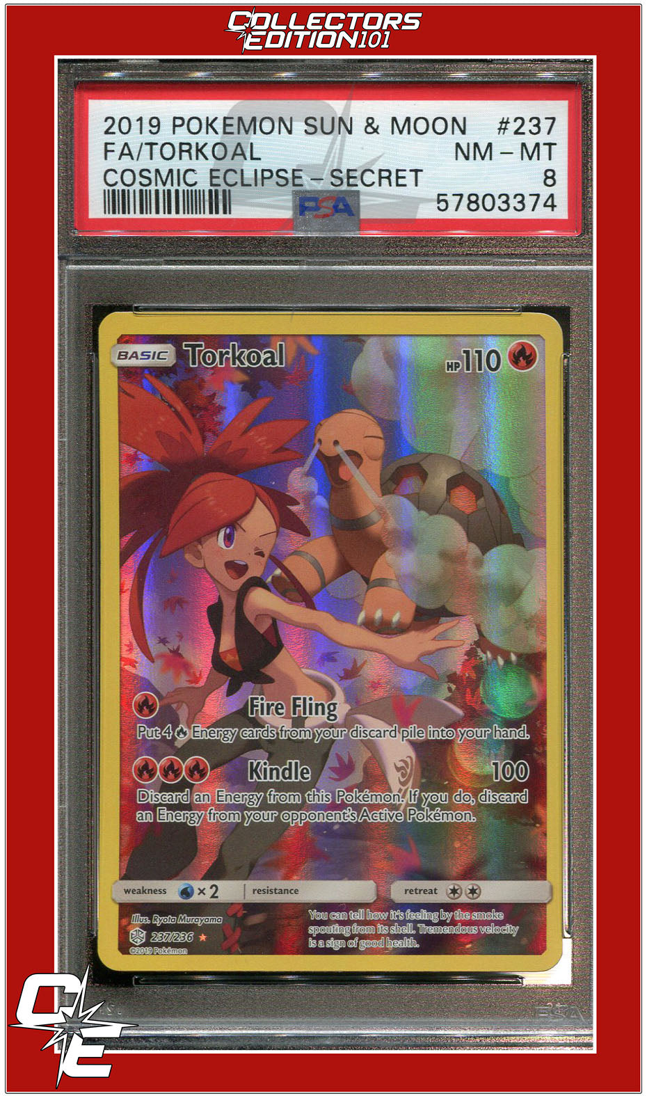 Cosmic Eclipse 237 Full Art Torkoal Secret PSA 8