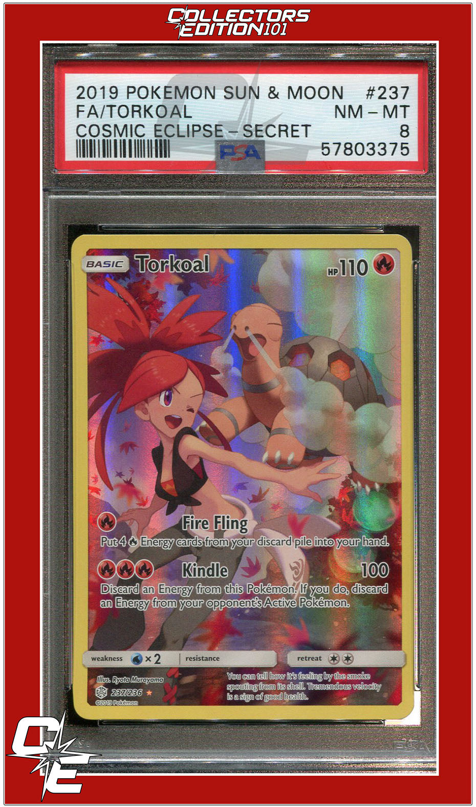 Cosmic Eclipse 237 Full Art Torkoal Secret PSA 8