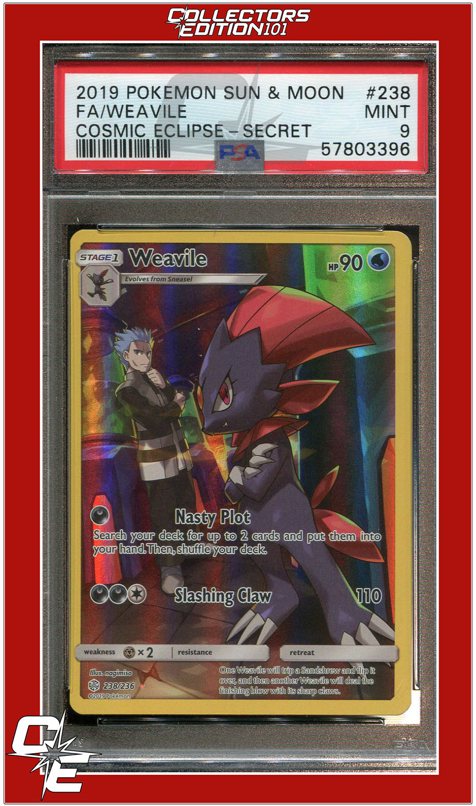 Cosmic Eclipse 238 Full Art Weavile Secret PSA 9