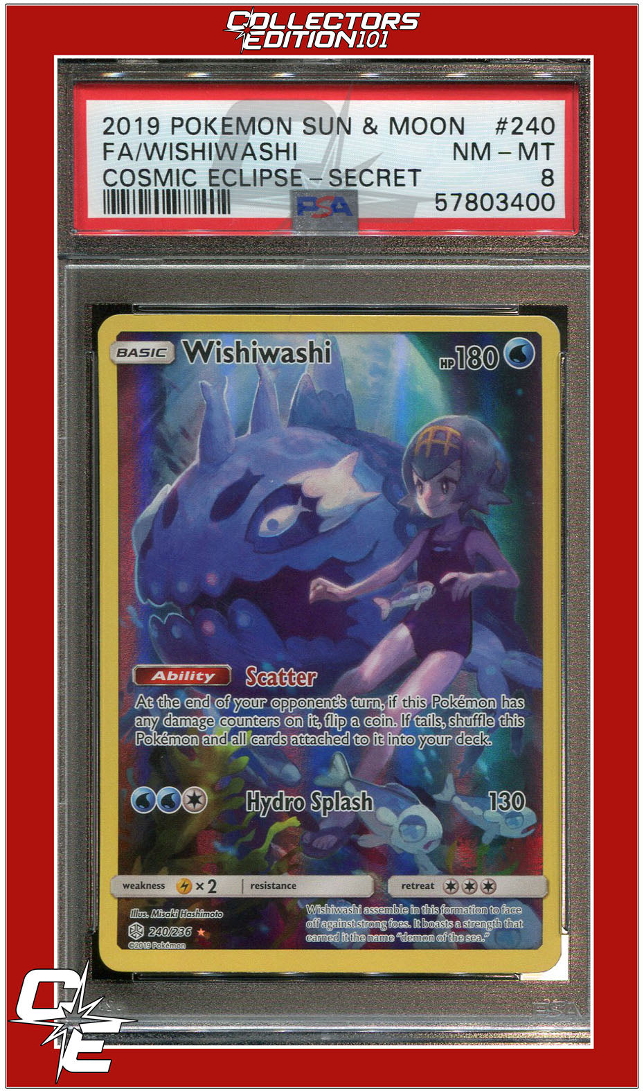 Cosmic Eclipse 240 Full Art Wishiwashi Secret PSA 8