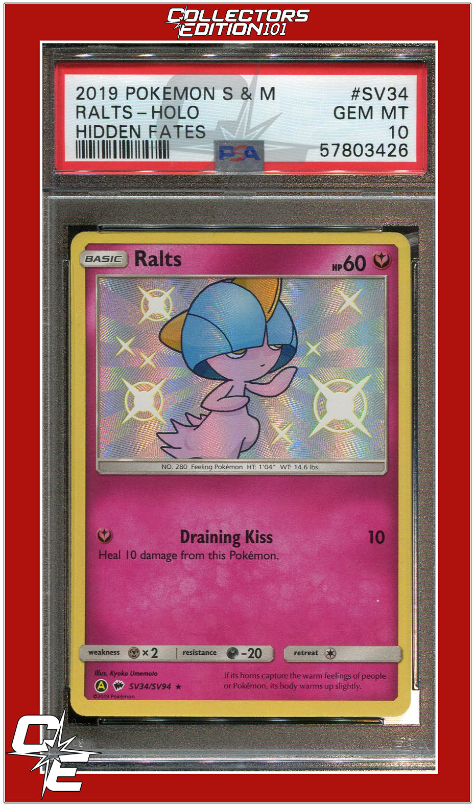 Hidden Fates SV34 Ralts Holo PSA 10