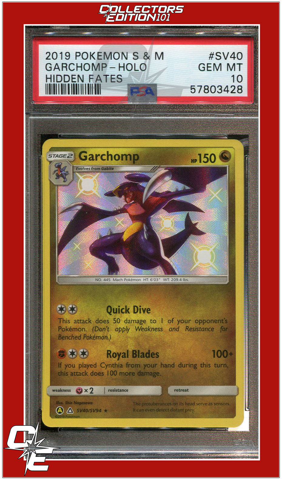 Hidden Fates SV40 Garchomp Holo PSA 10