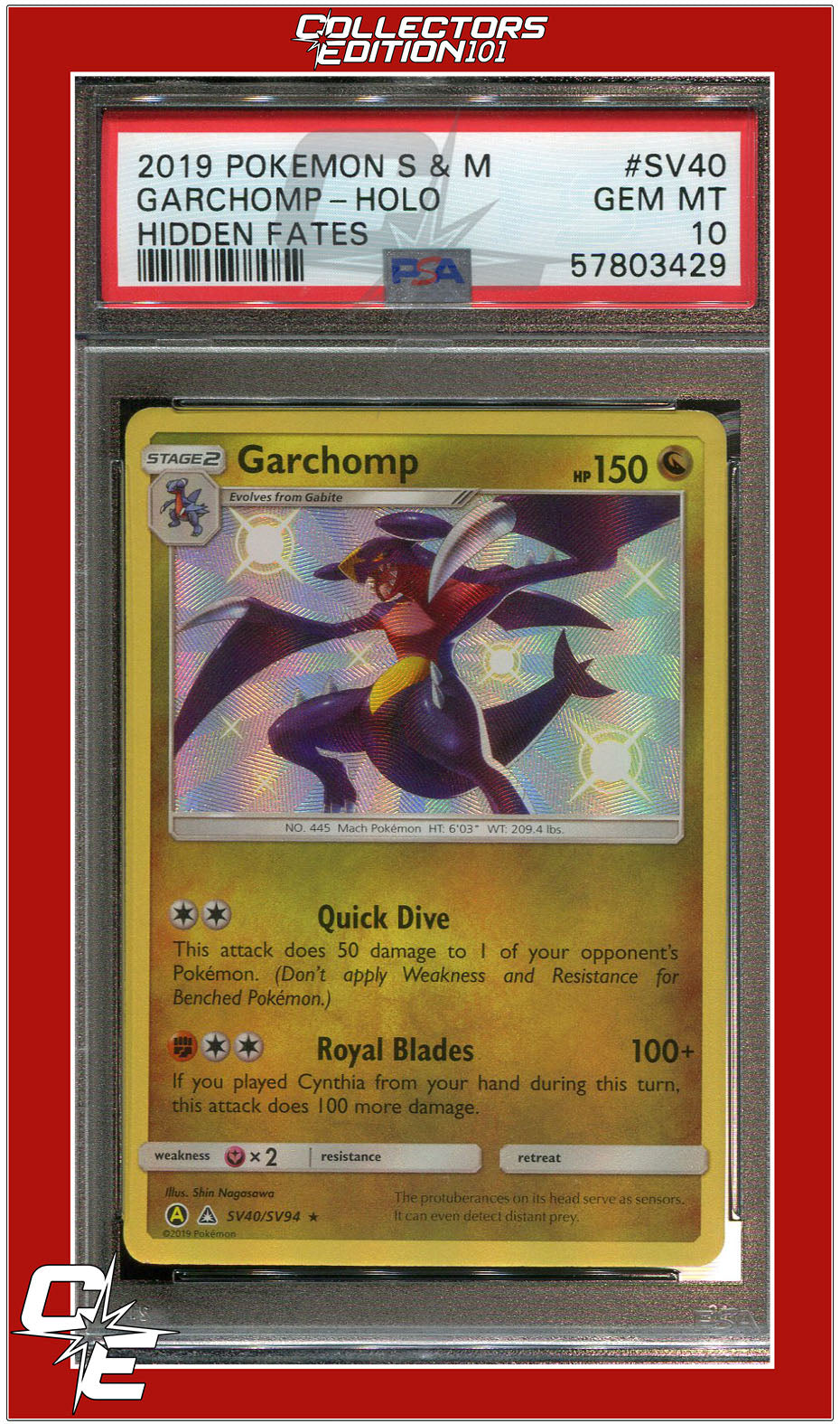 Hidden Fates SV40 Garchomp Holo PSA 10