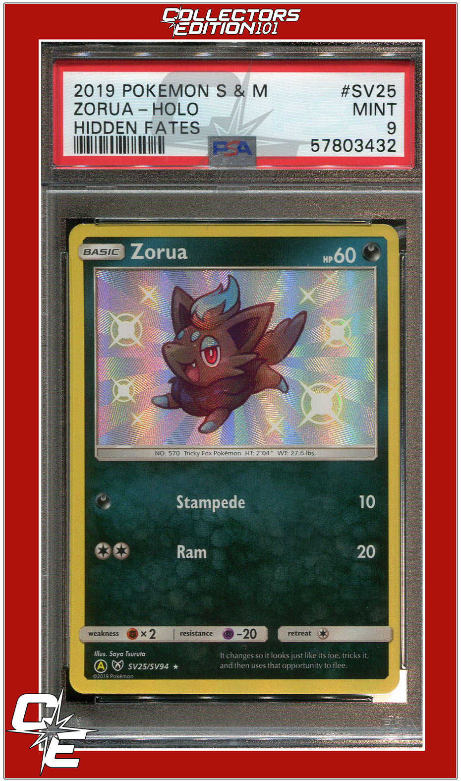 Hidden Fates SV25 Zorua Holo PSA 9