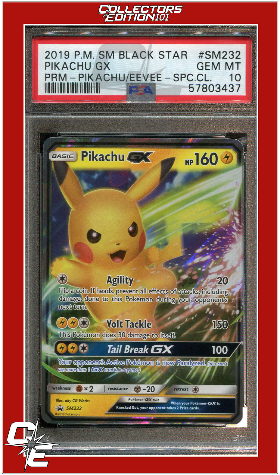 SM Black Star Promo SM232 Pikachu GX PSA 10