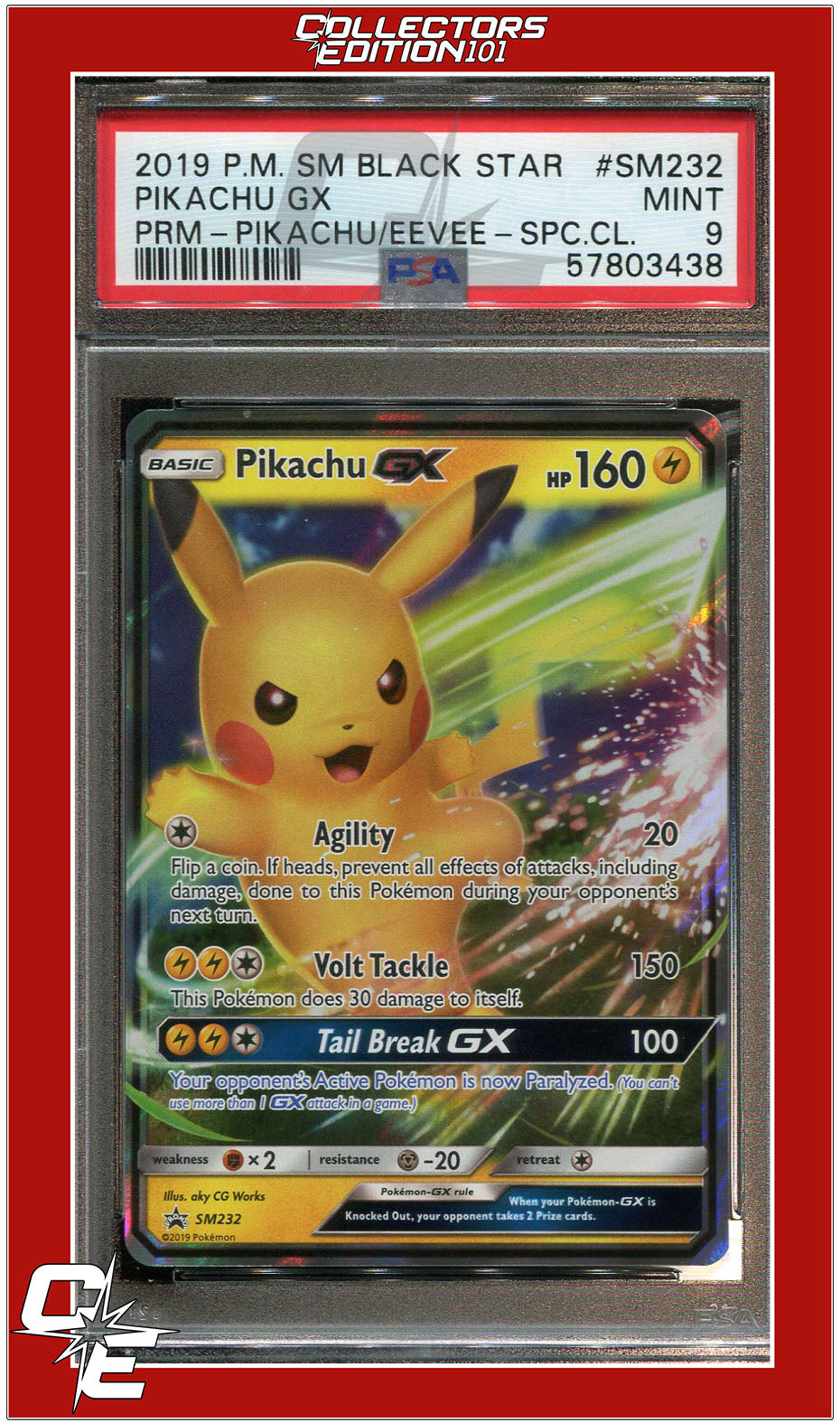 SM Black Star Promo SM232 Pikachu GX PSA 9