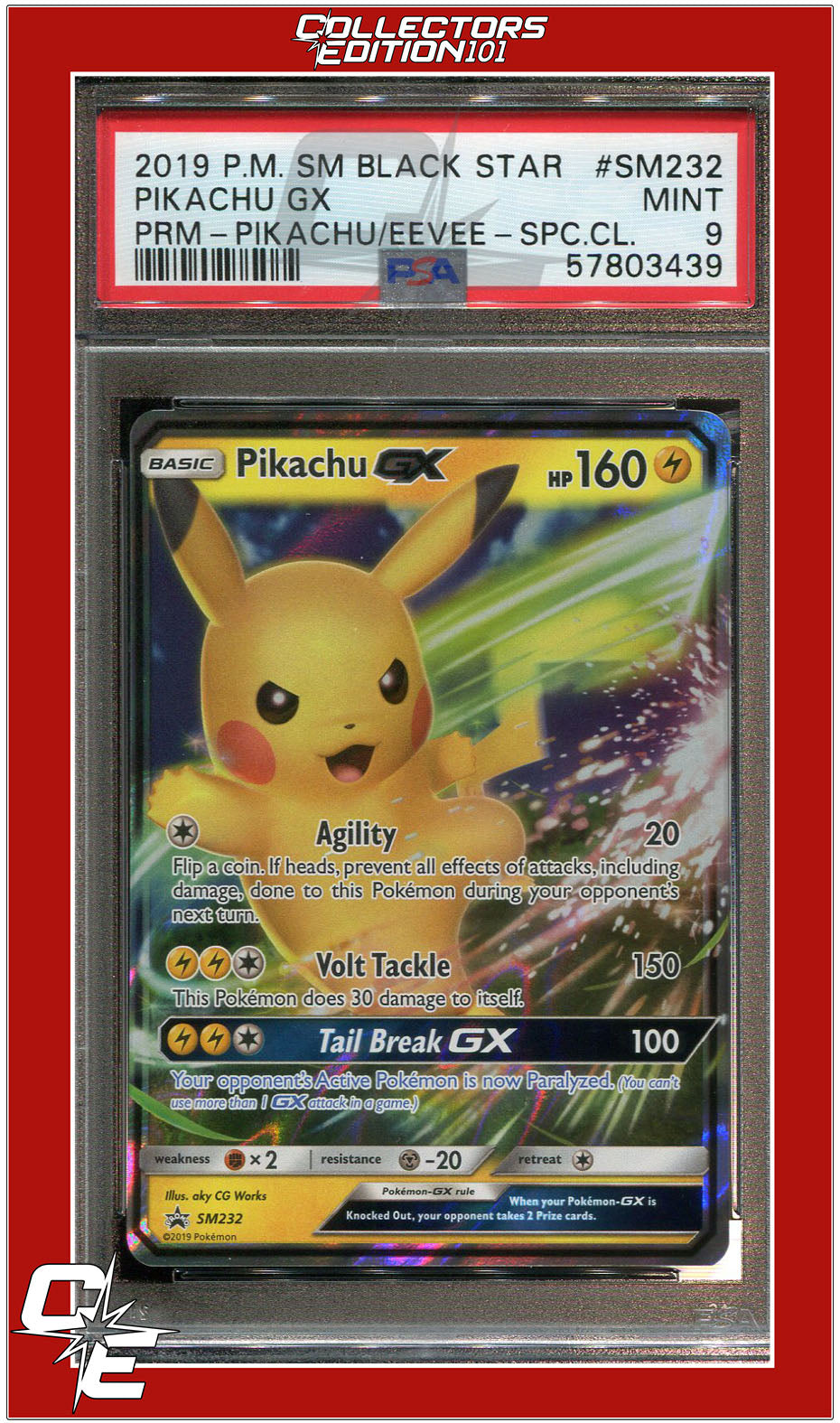 SM Black Star Promo SM232 Pikachu GX PSA 9