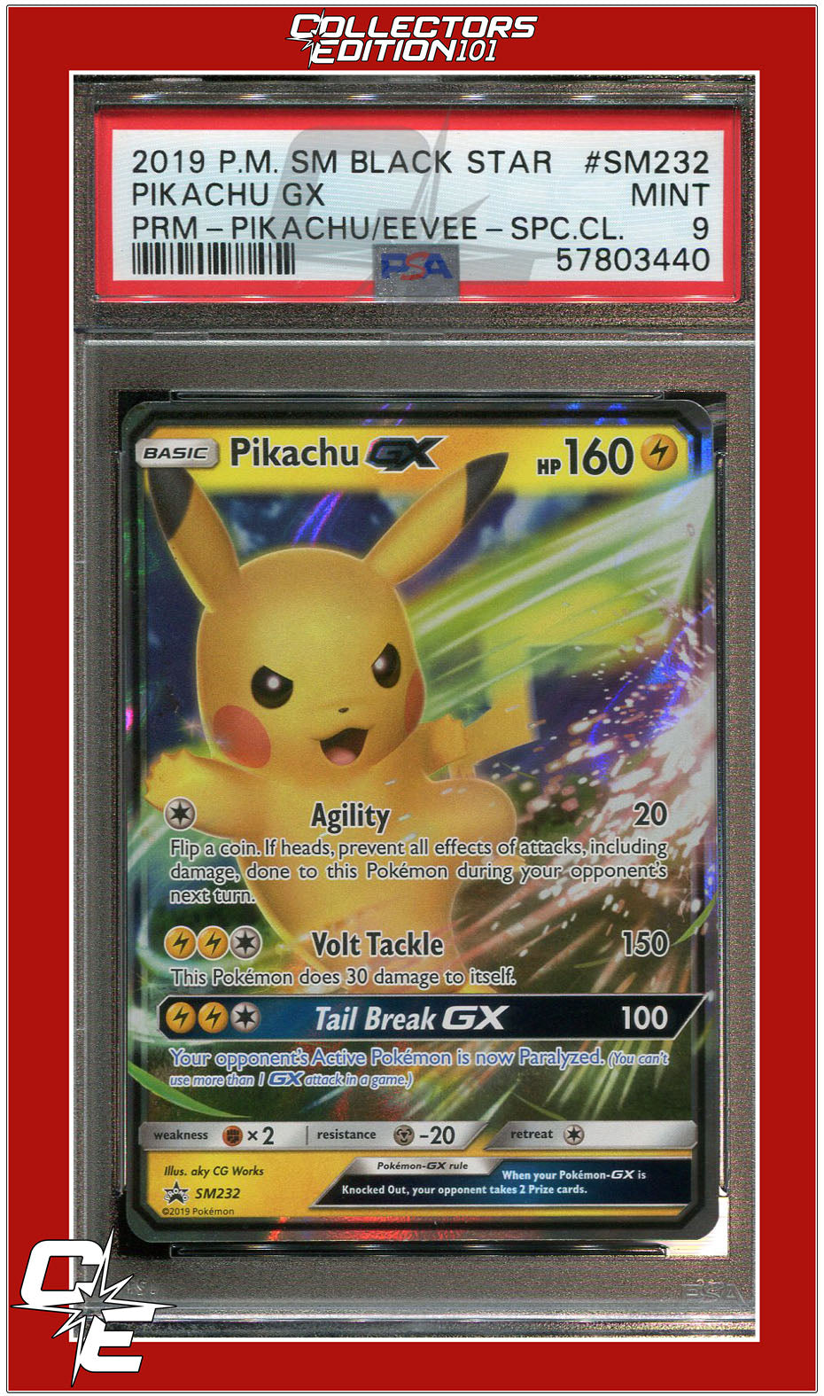 SM Black Star Promo SM232 Pikachu GX PSA 9