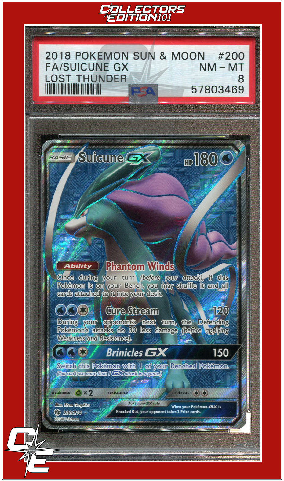 Lost Thunder 200 Full Art Suicune GX PSA 8