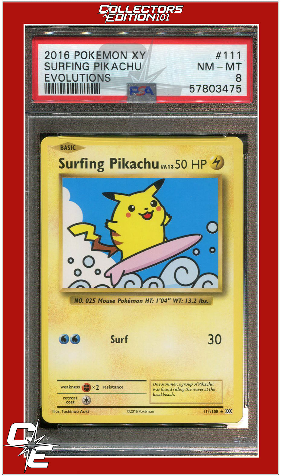 Evolutions 111 Surfing Pikachu PSA 8