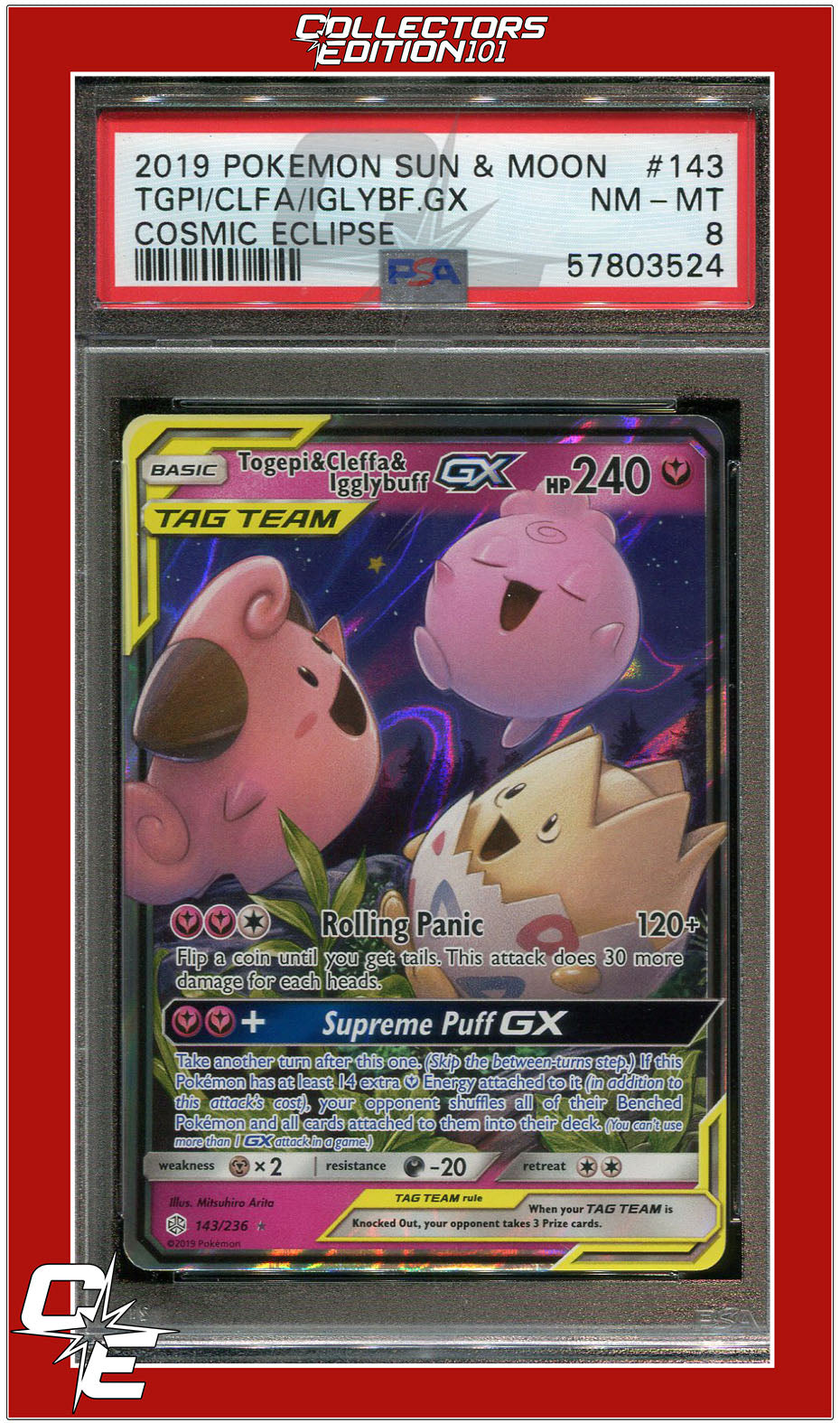 2019 Pokemon Togepi & Cleffa & Igglybuff GX Tag Team top 143a PSA 9 MT