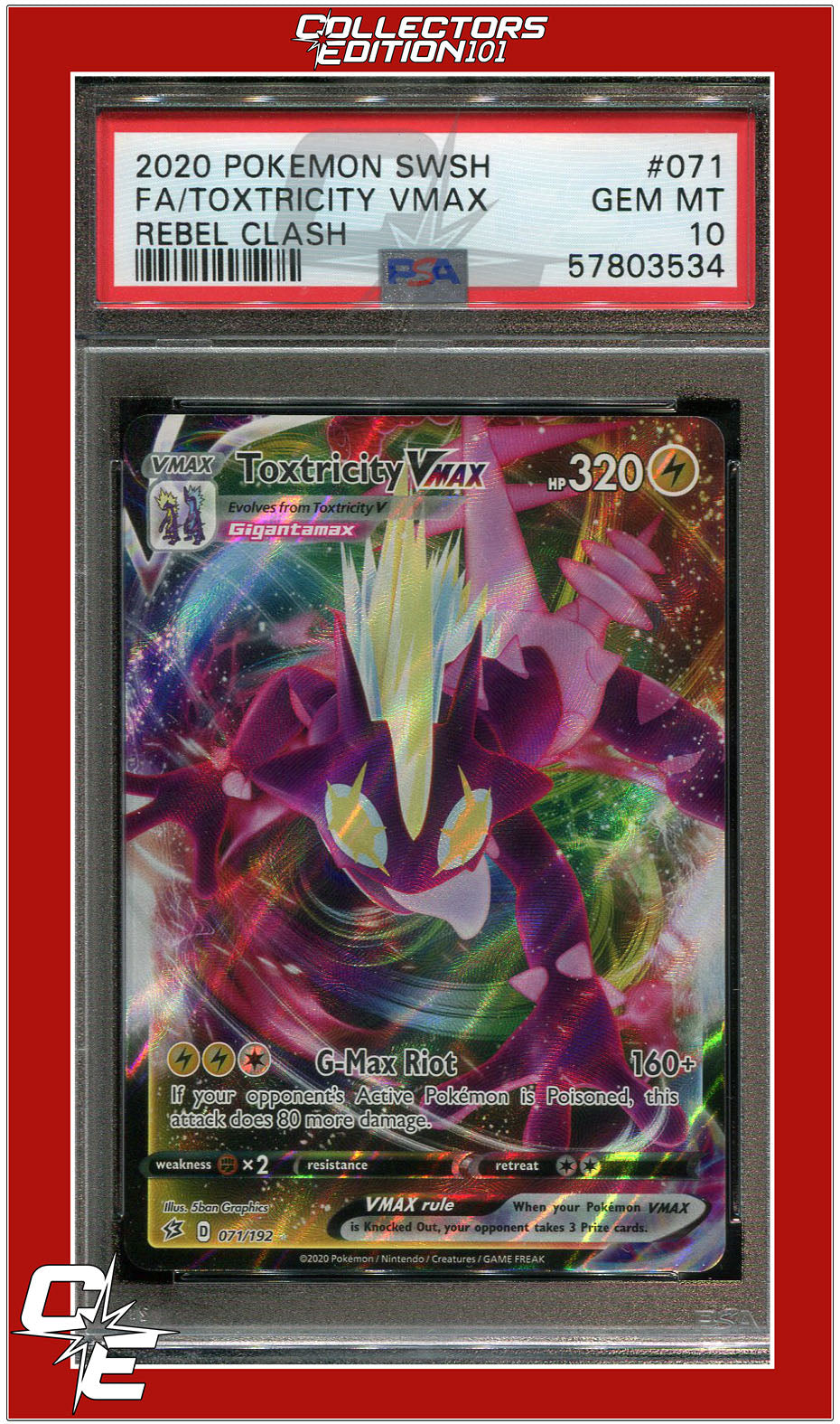 Rebel Clash 071 Full Art Toxtricity Vmax PSA 10