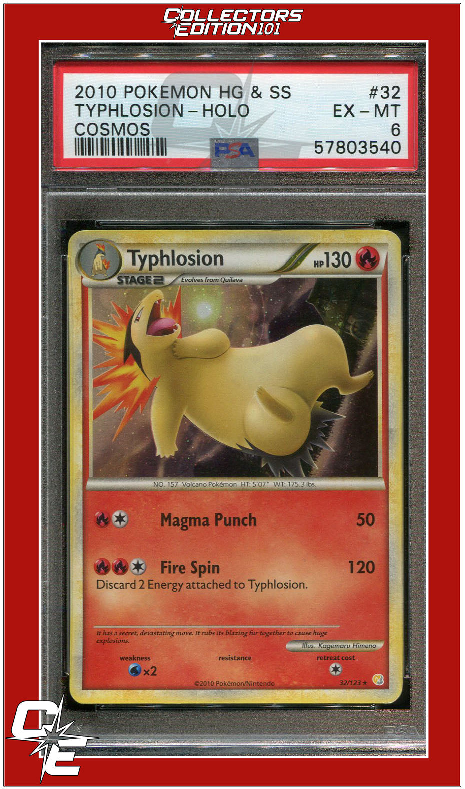 Heartgold & Soulsilver 32 Typhlosion Holo Cosmos PSA 6