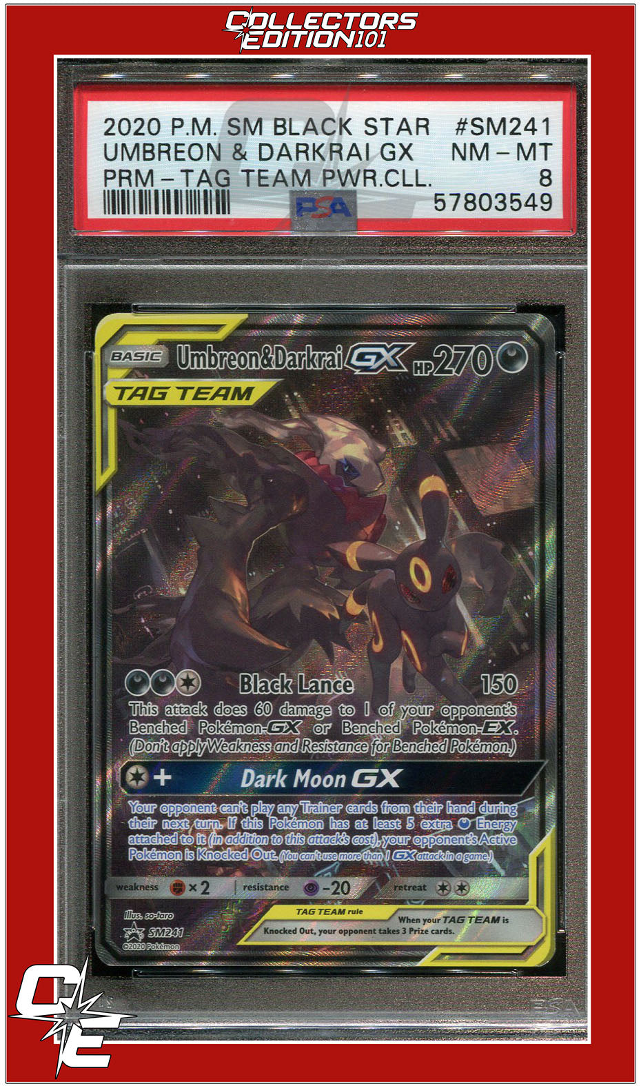 SM Black Star Promo SM241 Umbreon & Darkrai GX PSA 8