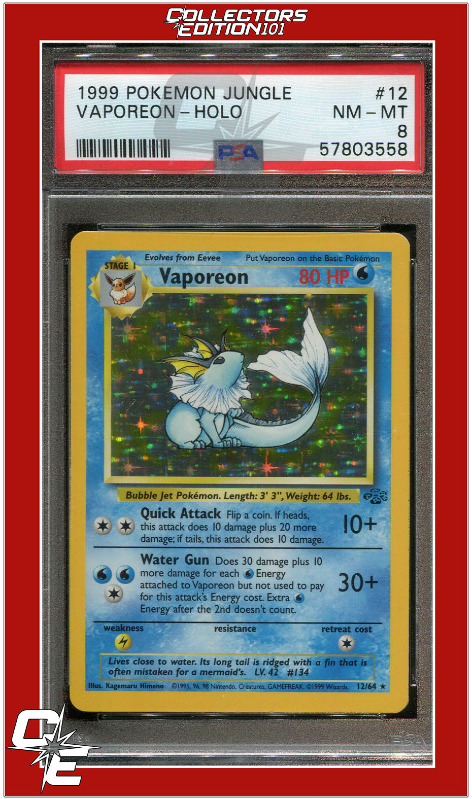 Jungle 12 Vaporeon Holo PSA 8