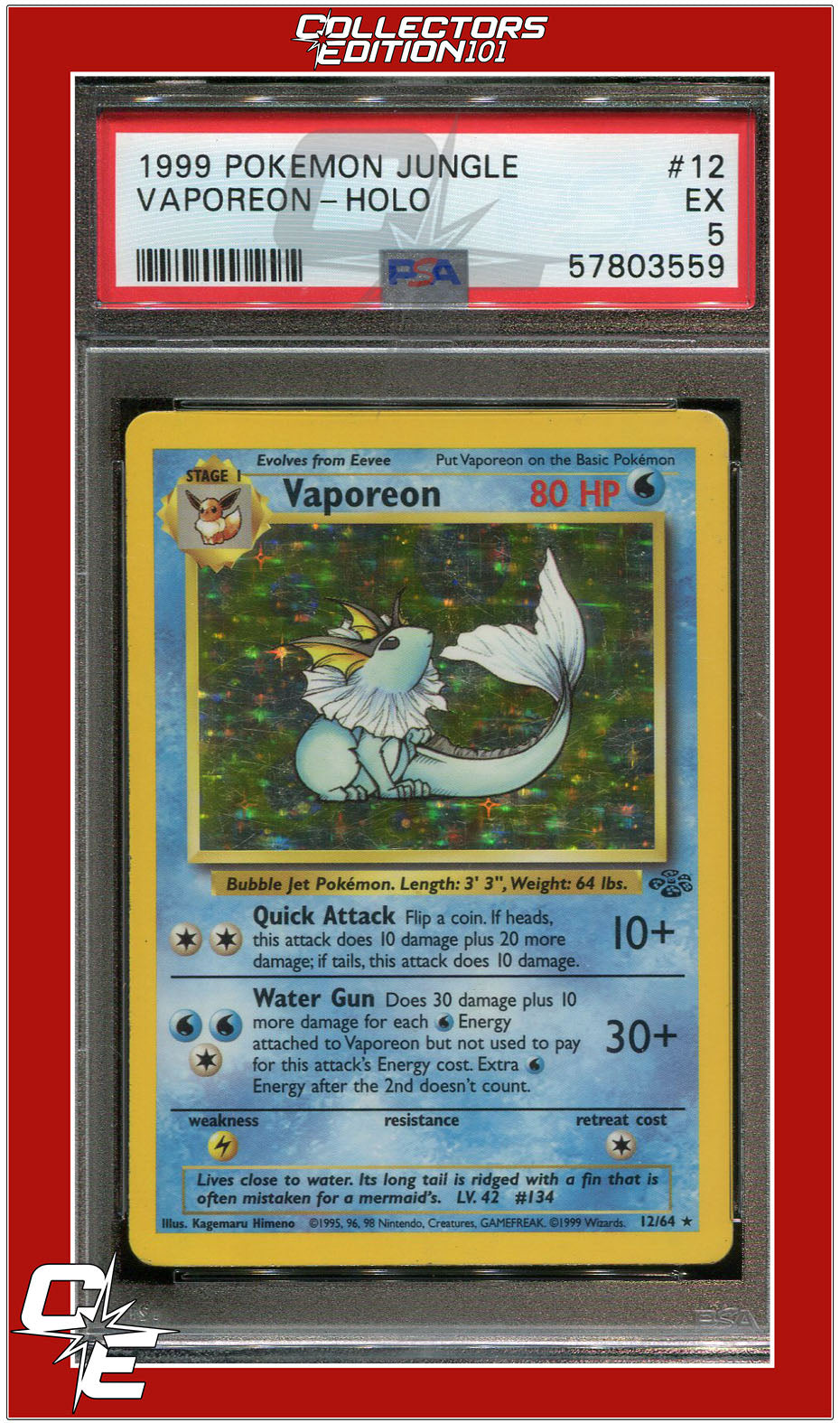 Jungle 12 Vaporeon Holo PSA 5