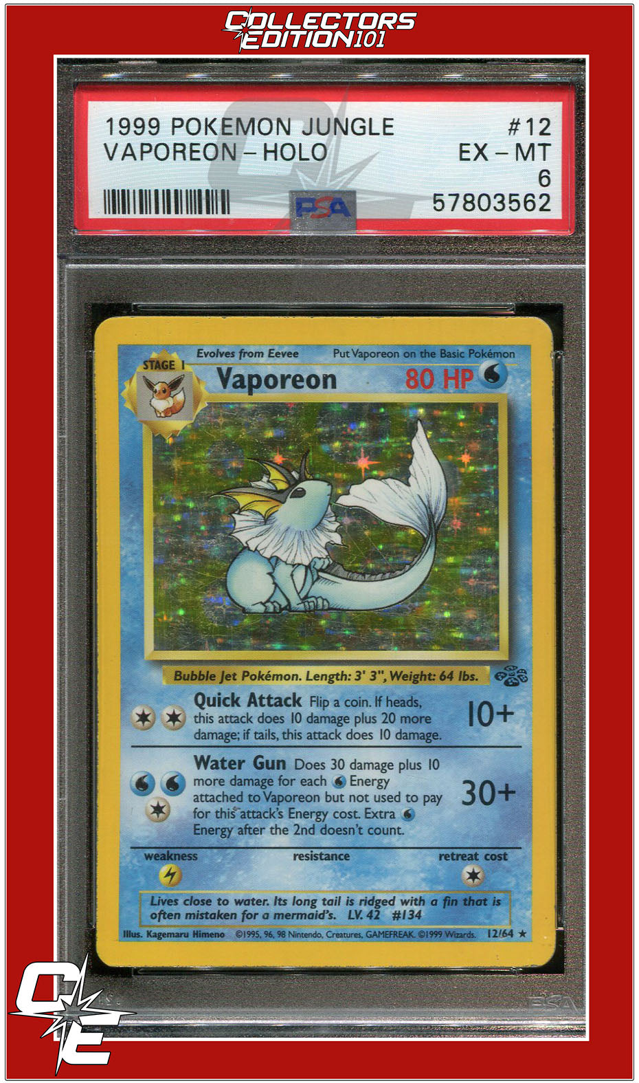 Jungle 12 Vaporeon Holo PSA 6