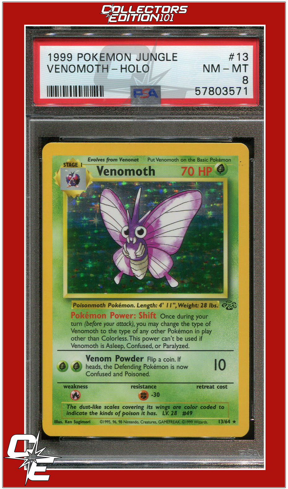 Jungle 13 Venomoth Holo PSA 8