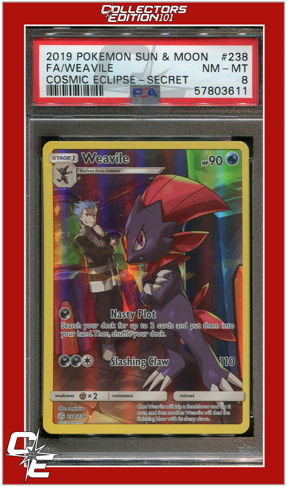 Cosmic Eclipse 238 Full Art Weavile Secret PSA 8