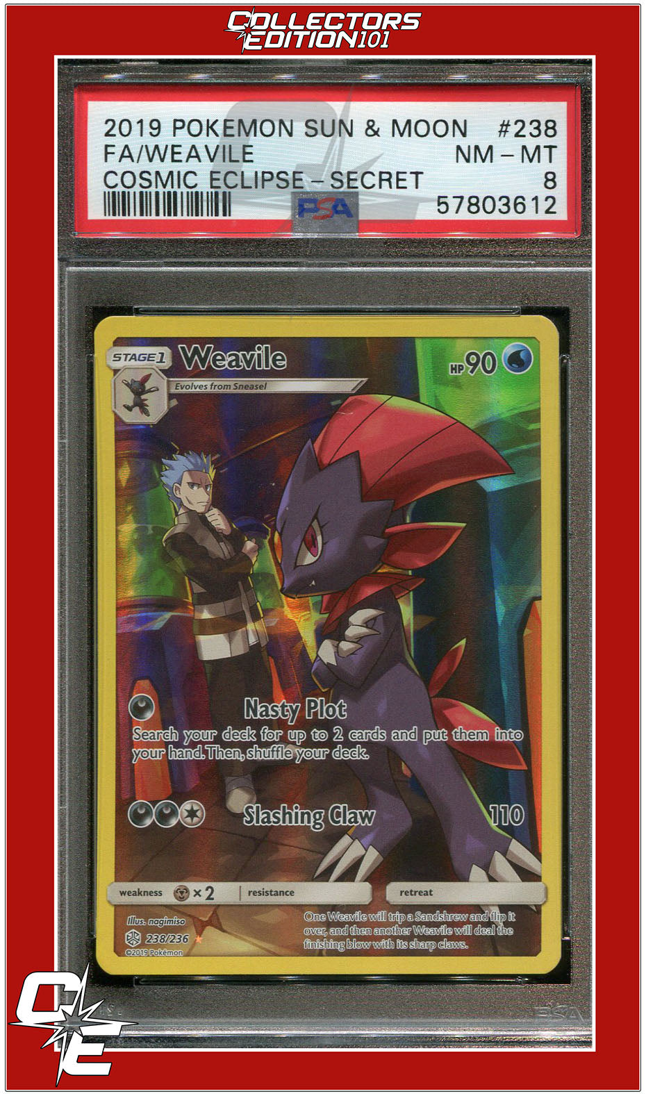 Cosmic Eclipse 238 Full Art Weavile Secret PSA 8