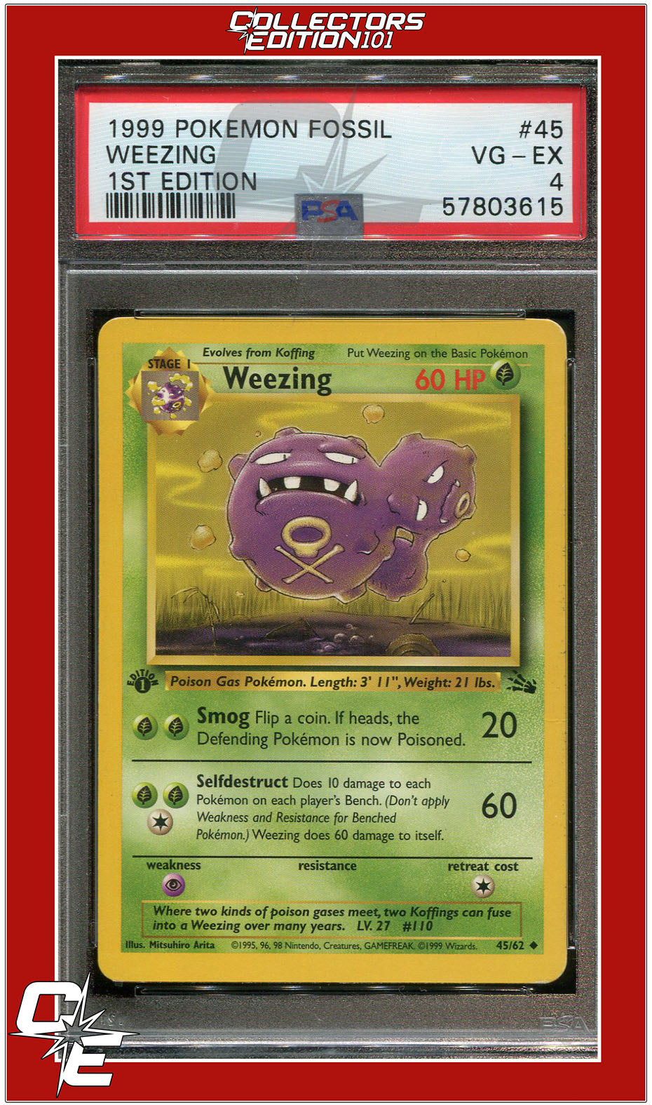 Fossil 45 Weezing 1st Edition PSA 4