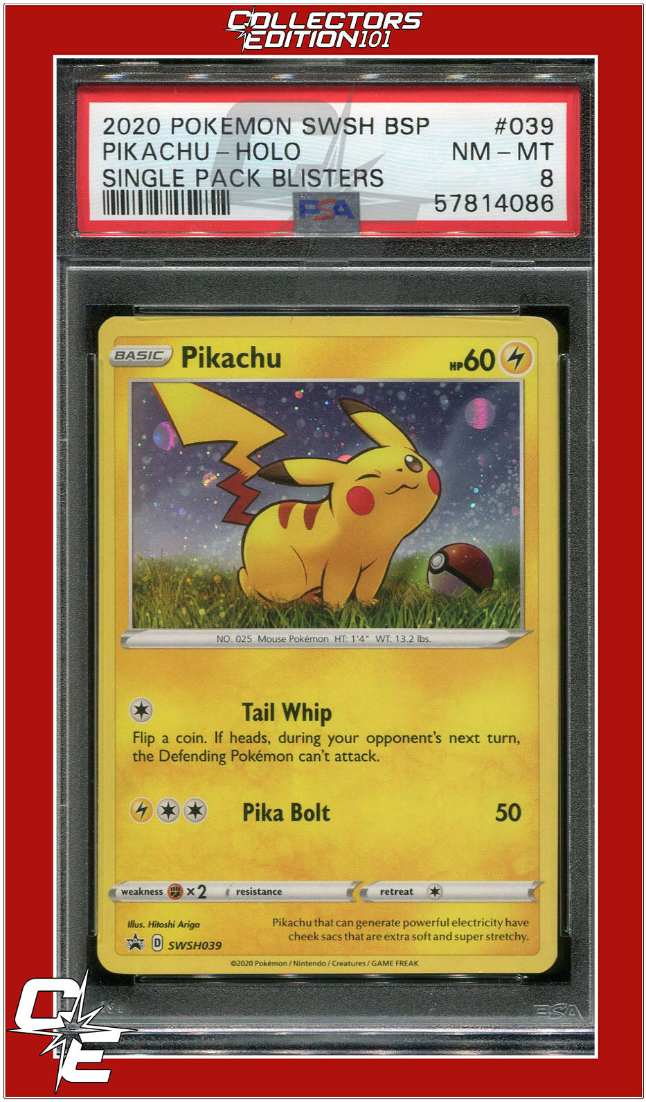 SWSH Black Star Promo 039 Pikachu Sequin Holo PSA 8