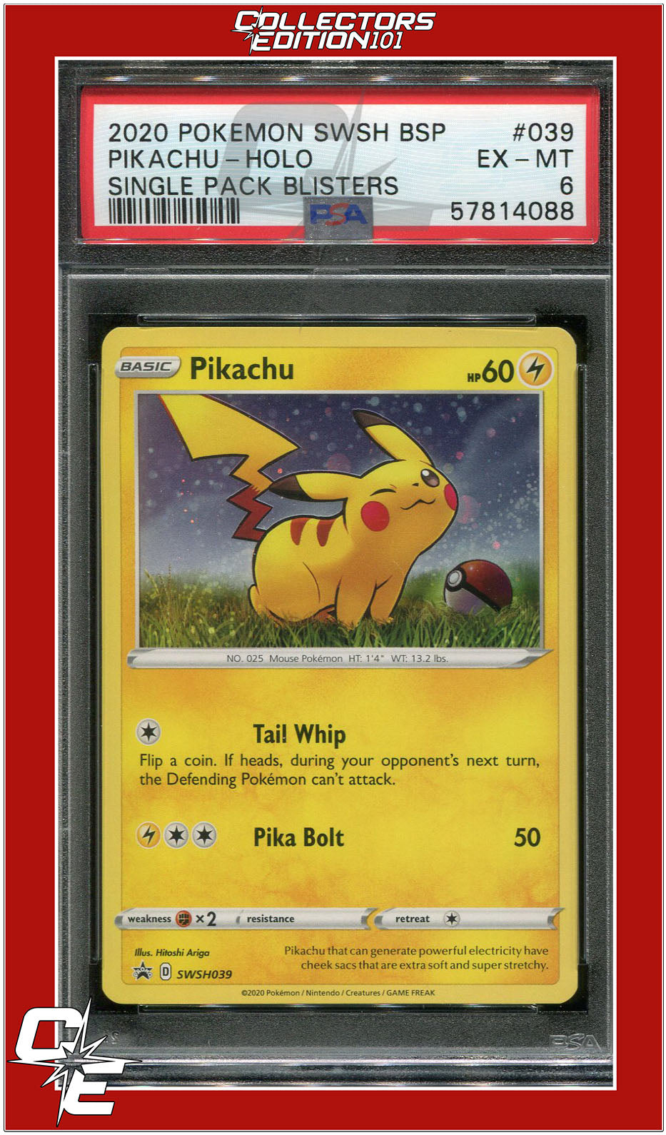 SWSH Black Star Promo 039 Pikachu Sequin Holo PSA 6