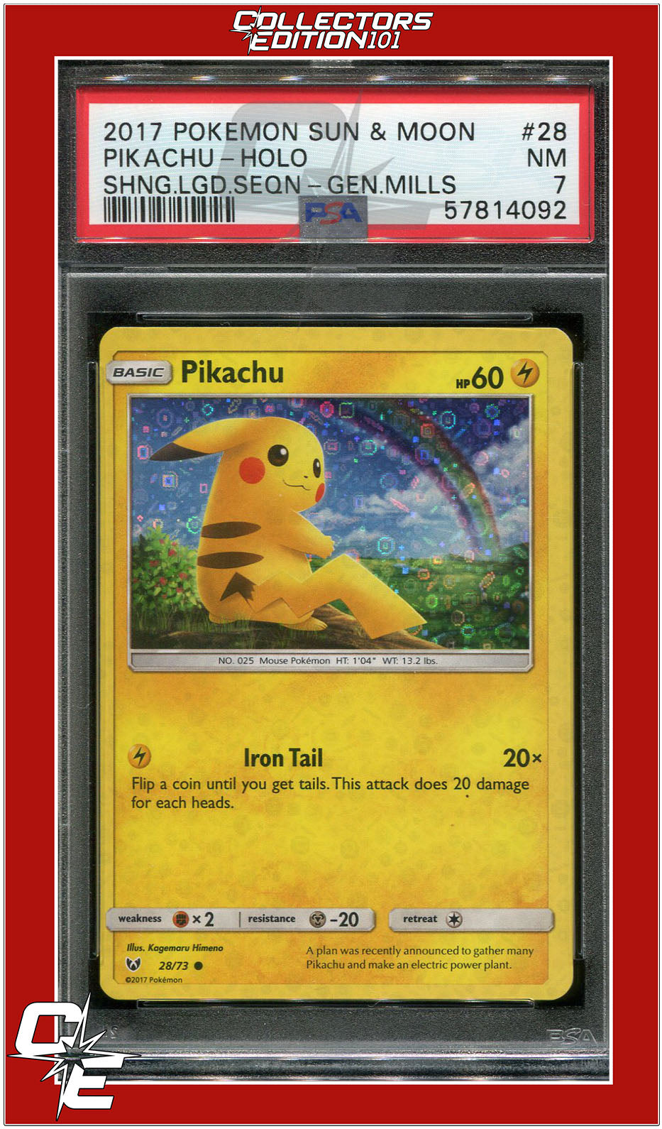 Shining Legends 28 Pikachu Holo Sequin PSA 7