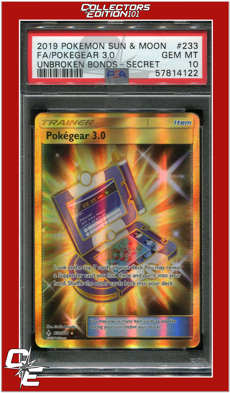 Unbroken Bonds 233 Full Art Pokegear 3.0 Secret PSA 10