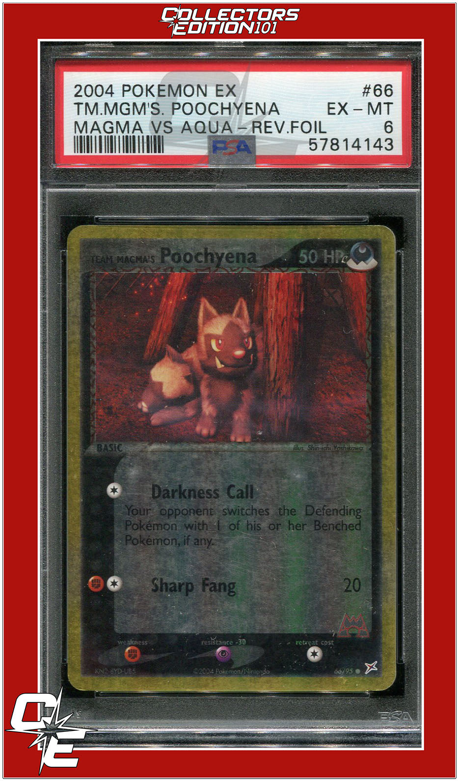 EX Team Magma vs Team Aqua 66 Team Magma's Poochyena Reverse Foil PSA 6