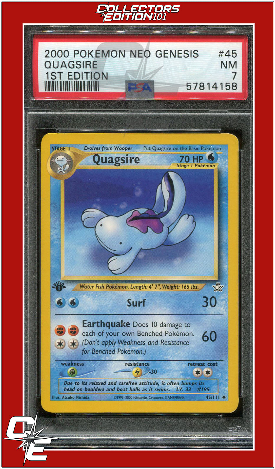 Neo Genesis 1st Edition 45 Quagsire PSA 7