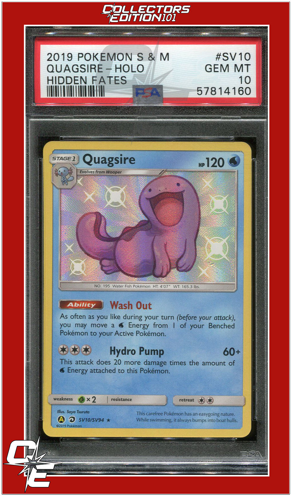 Hidden Fates SV10 Quagsire Holo PSA 10