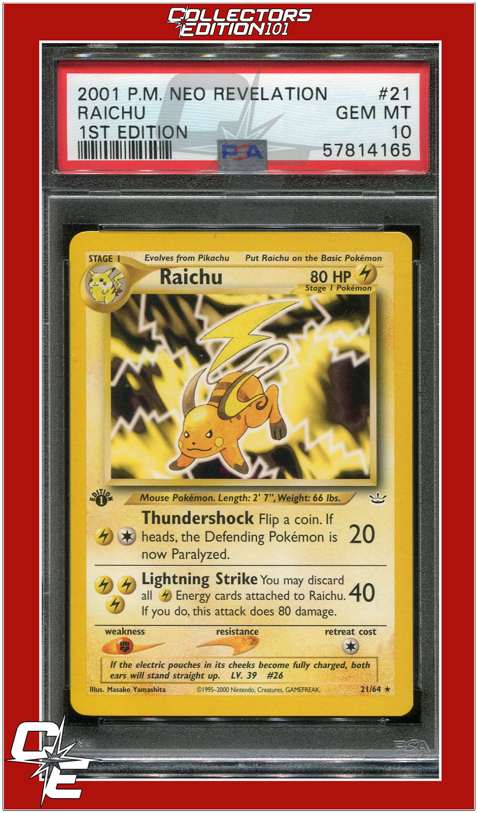 Neo Revelation 1st Edition 21 Raichu PSA 10