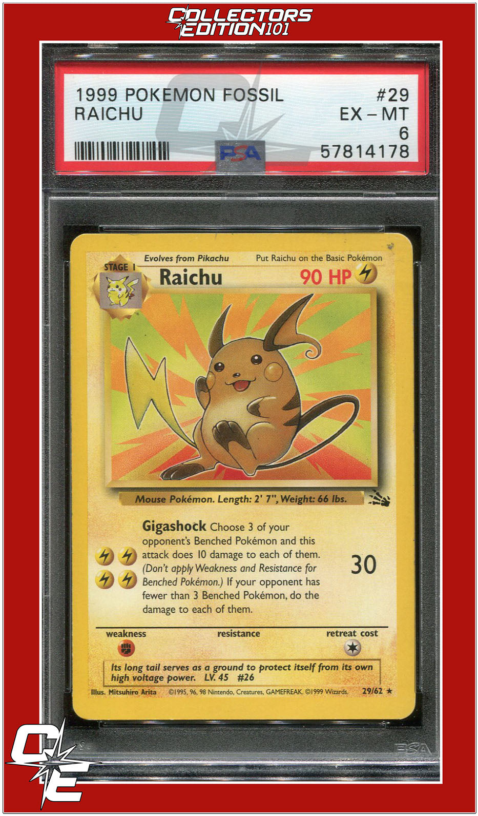 Fossil 29 Raichu PSA 6