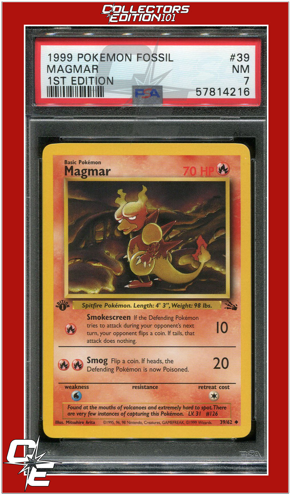 Fossil 39 Magmar 1st Edition PSA 7