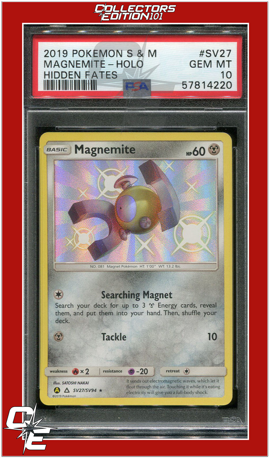 Hidden Fates SV27 Magnemite Holo PSA 10