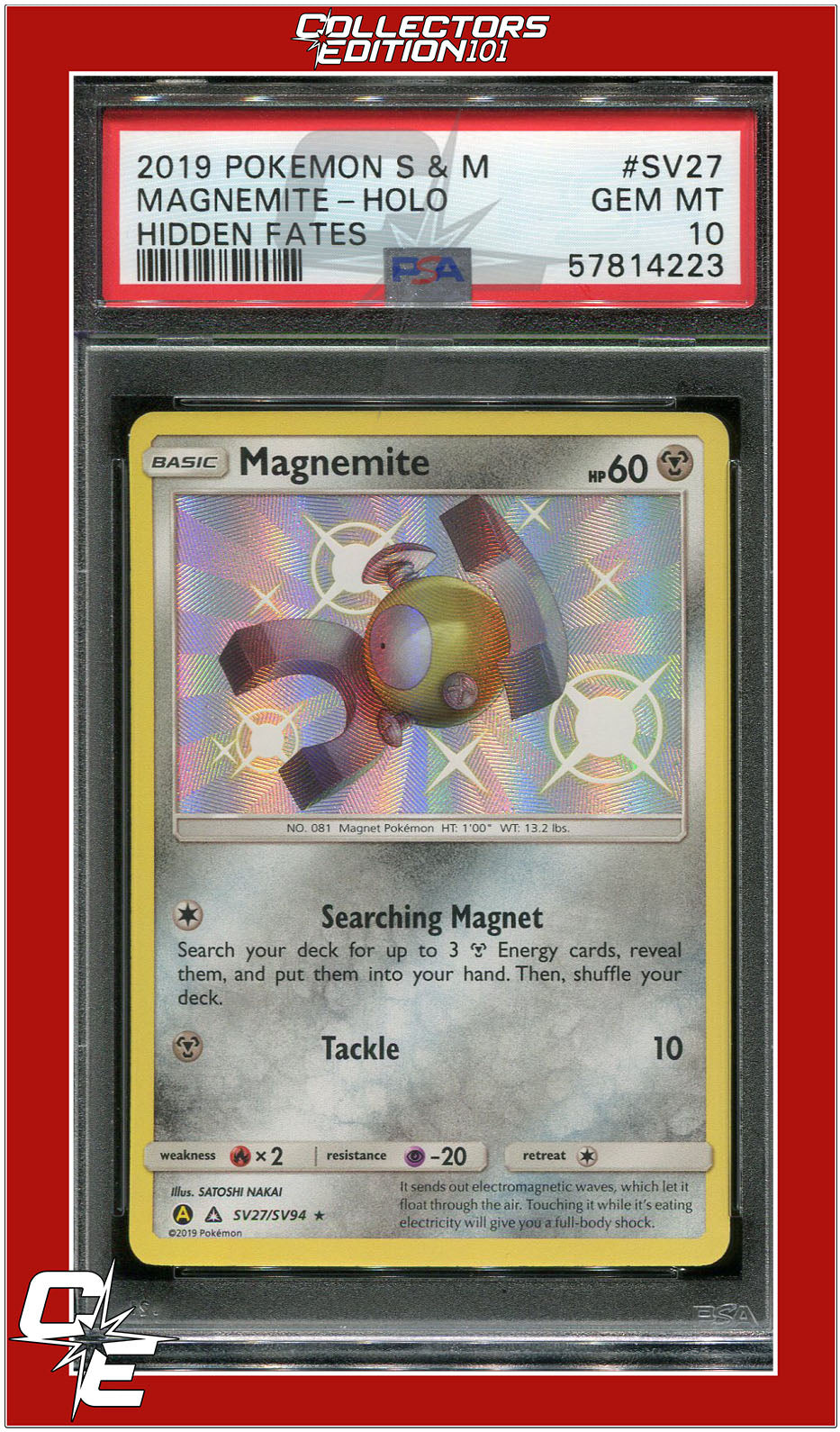 Hidden Fates SV27 Magnemite Holo PSA 10