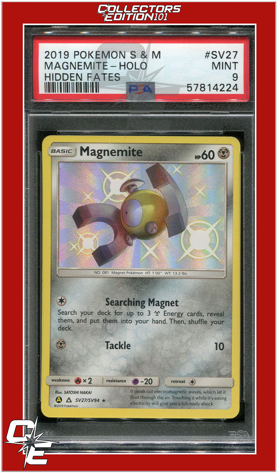 Hidden Fates SV27 Magnemite Holo PSA 9