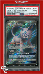 Cosmic Eclipse 219 Full Art Alolan Persian GX PSA 9