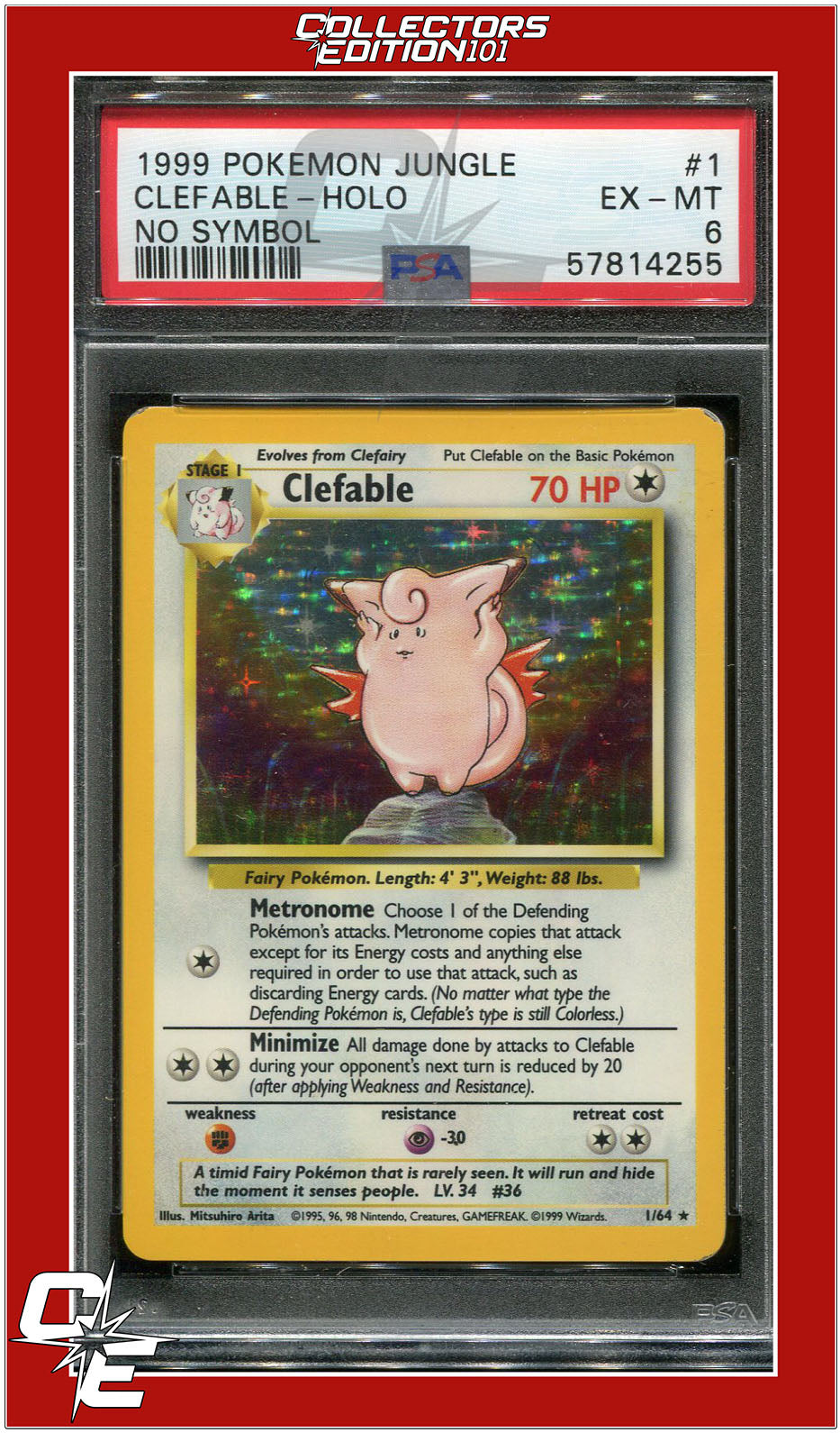 Jungle 1 Clefable Holo No Symbol PSA 6