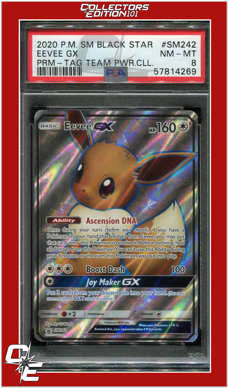 SM Black Star Promo SM242 Eevee GX PSA 8