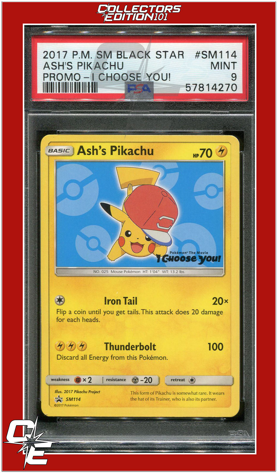 SM Black Star Promo SM114 Ash's Pikachu I Choose You! PSA 9