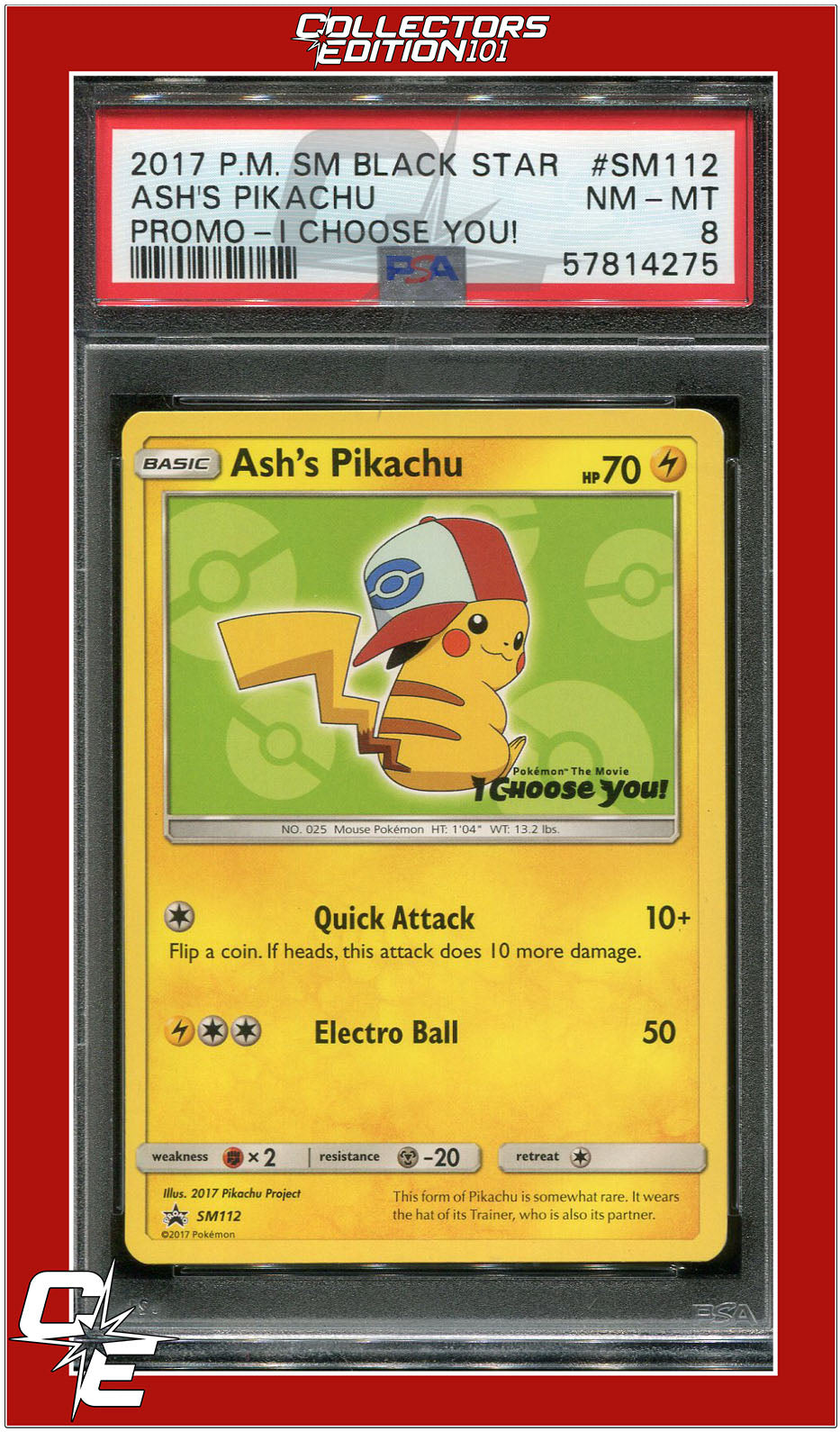 SM Black Star Promo SM112 Ash's Pikachu I Choose You! PSA 8